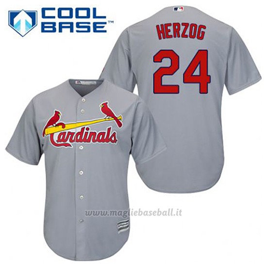 Maglia Baseball Uomo St. Louis Cardinals Biancoy Herzog 24 Grigio Cool Base